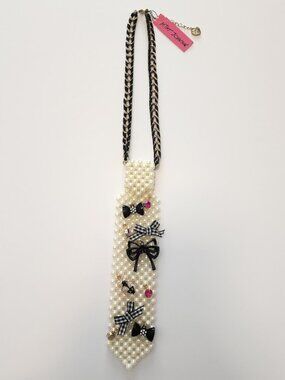 Betsey Johnson Pearl Tie Bow Necklace
